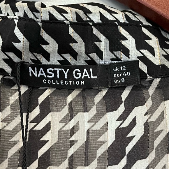 Nasty Gal Houndstooth Sparkle Sheer Button-Down – NWT (Size 12) ✨ - Picture 7 of 8